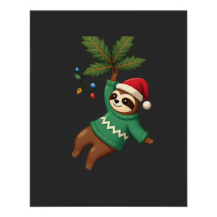 Cute Xmas Sloth Santa Hat Christmas Sloth - Tree L Poster