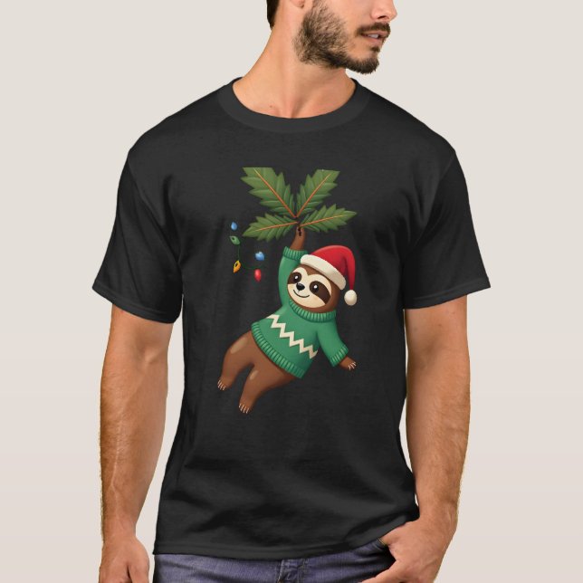 Cute Xmas Sloth Santa Hat Christmas Sloth - Tree L T-Shirt (Front)