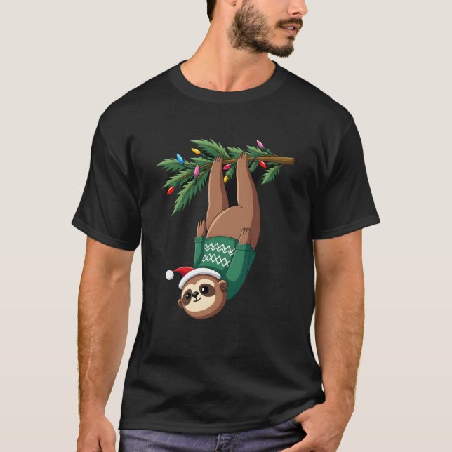 Cute Xmas Sloth Santa Hat Christmas Sloth - Tree L T-Shirt (Front)