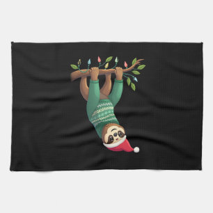 Cute Xmas Sloth Santa Hat Christmas Sloth - Tree L Tea Towel