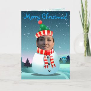 Cute Xmas Snowman With Your Own Photo Holiday Card