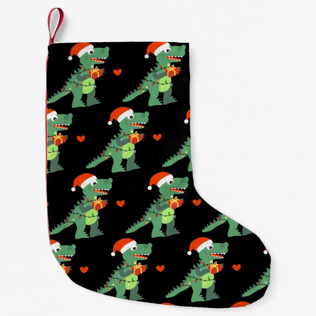 Cute Xmas T-Rex Dino Santa Christmas Stocking (Front)