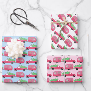 Cute Xmas Trailers RVs Camping Road Trip Holiday  Wrapping Paper Sheet