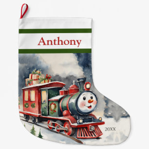 Cute Xmas Train Boys Large Christmas Stocking