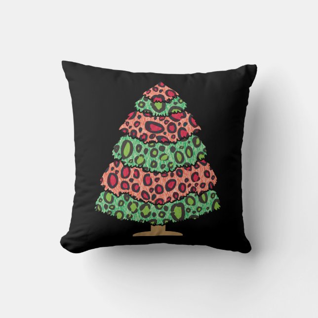 Cute Xmas Tree Leopard Print Funny Holiday Gift Cushion (Front)
