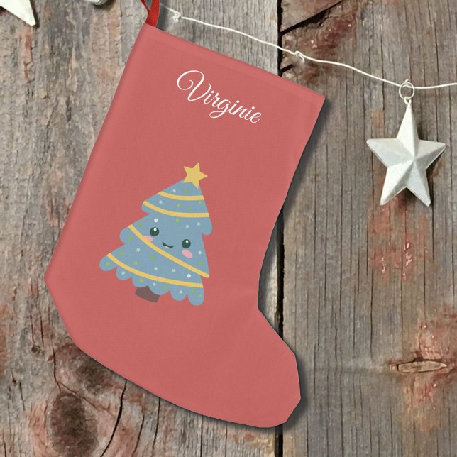Cute Xmas Tree on red Christmas Stocking (Cute Xmas Tree on red Christmas Stocking)