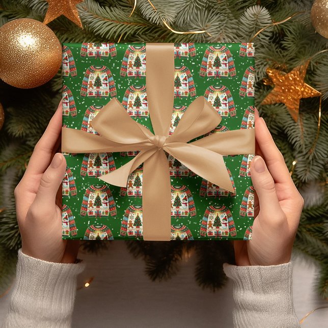 Cute Xmas Tree Trio Ugly Christmas Sweater Wrapping Paper (Creator Uploaded)