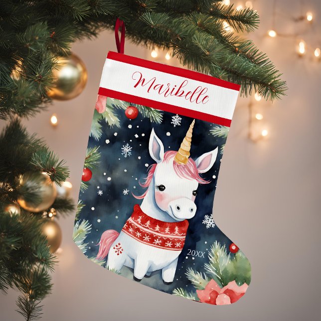 Cute Xmas Unicorn Large Christmas Stocking (Creator Uploaded)
