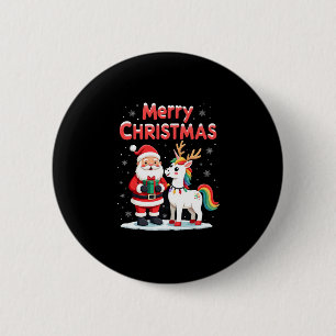 Cute Xmas Unicorn Santa on Unicorn Christmas T-Shi 6 Cm Round Badge