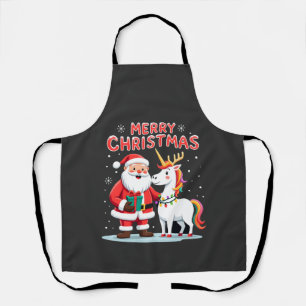 Cute Xmas Unicorn Santa on Unicorn Christmas T-Shi Apron