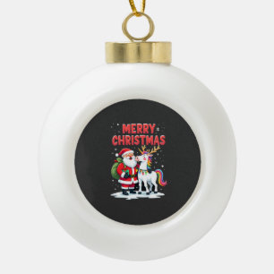 Cute Xmas Unicorn Santa on Unicorn Christmas T-Shi Ceramic Ball Christmas Ornament