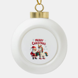 Cute Xmas Unicorn Santa on Unicorn Christmas T-Shi Ceramic Ball Christmas Ornament