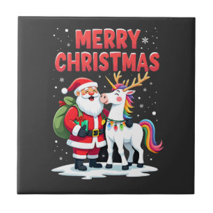 Cute Xmas Unicorn Santa on Unicorn Christmas T-Shi Ceramic Tile