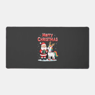 Cute Xmas Unicorn Santa on Unicorn Christmas T-Shi Desk Mat
