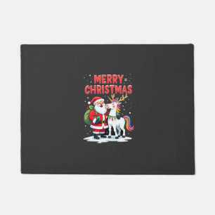 Cute Xmas Unicorn Santa on Unicorn Christmas T-Shi Doormat