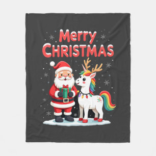 Cute Xmas Unicorn Santa on Unicorn Christmas T-Shi Fleece Blanket