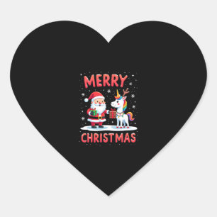 Cute Xmas Unicorn Santa on Unicorn Christmas T-Shi Heart Sticker