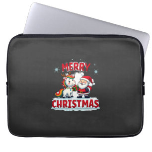 Cute Xmas Unicorn Santa on Unicorn Christmas T-Shi Laptop Sleeve