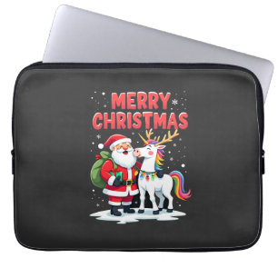 Cute Xmas Unicorn Santa on Unicorn Christmas T-Shi Laptop Sleeve