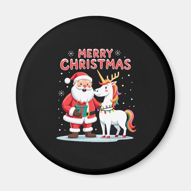 Cute Xmas Unicorn Santa on Unicorn Christmas T-Shi Magnet (Front)