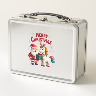 Cute Xmas Unicorn Santa on Unicorn Christmas T-Shi Metal Lunch Box