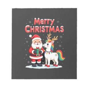 Cute Xmas Unicorn Santa on Unicorn Christmas T-Shi Notepad