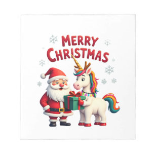 Cute Xmas Unicorn Santa on Unicorn Christmas T-Shi Notepad