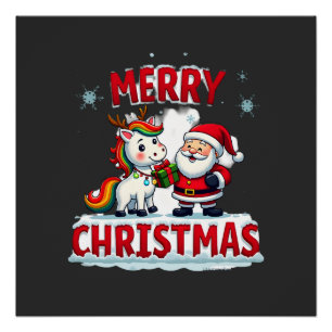 Cute Xmas Unicorn Santa on Unicorn Christmas T-Shi Poster