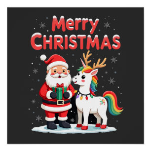 Cute Xmas Unicorn Santa on Unicorn Christmas T-Shi Poster