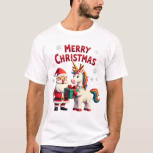 Cute Xmas Unicorn Santa on Unicorn Christmas T-Shi T-Shirt