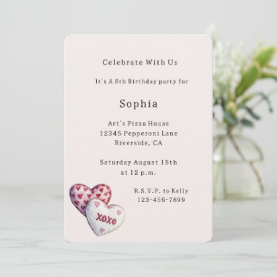 Cute XOXO Hearts Birthday Invitation