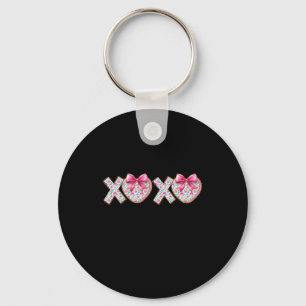 Cute Xoxo Pink Girly Valentine Coquette Bow Floral Key Ring