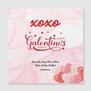 Cute XOXO Pink Marble Glitter Galentine's Day Magnetic Invitation