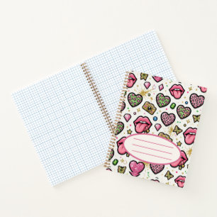 Cute Y2K Notebook Girly with Pink Hearts & Lips