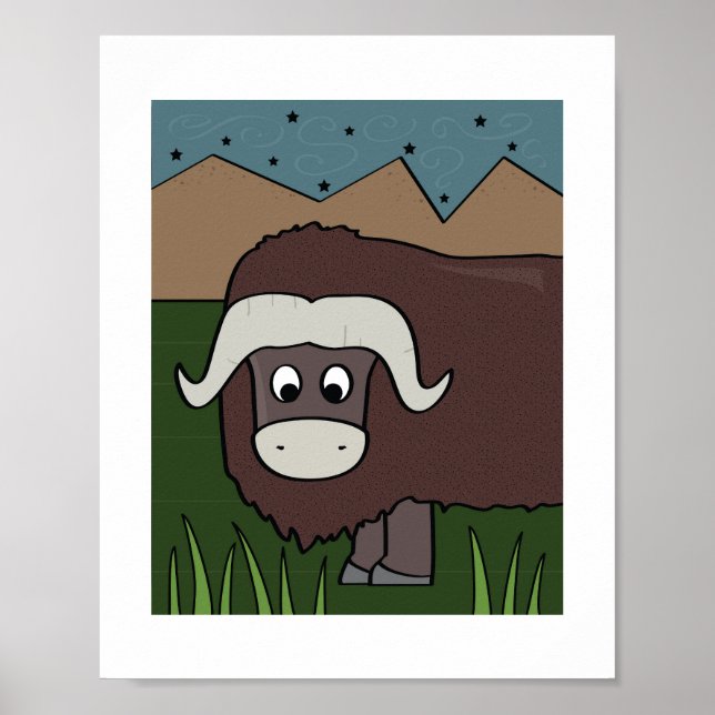 Cute Yak Illustration - Farm & Mountain Animal Art Poster (Front)