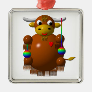 Cute yak with yo-yos metal tree decoration
