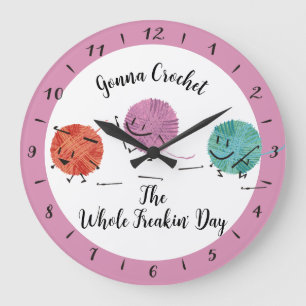 Cute yarn characters crochet hooks personalised large clock