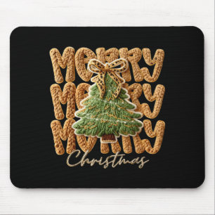 Cute Yarn Crochet Preppy Merry Christmas Tree Bow Mouse Pad