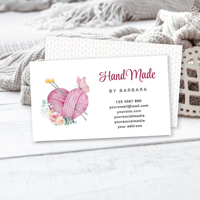 Cute Yarn Heart Knitting Needles Business Card (Creator Uploaded)