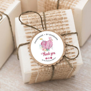 Cute Yarn Heart Knitting Needles Thank you Classic Round Sticker