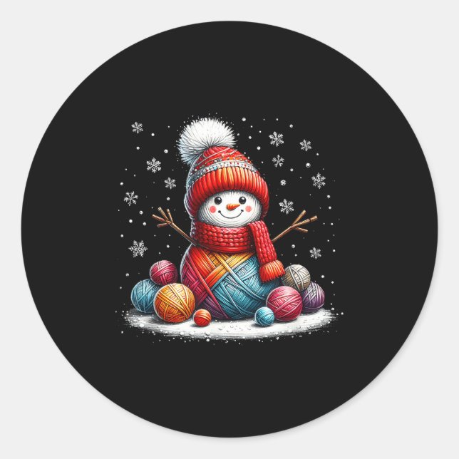 Cute Yarn Snowman Quilter Christmas Crochet Knitti Classic Round Sticker (Front)