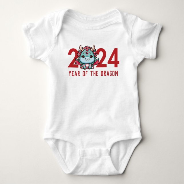 Cute Year of the Dragon 2024 Chinese New Year Baby Bodysuit (Front)