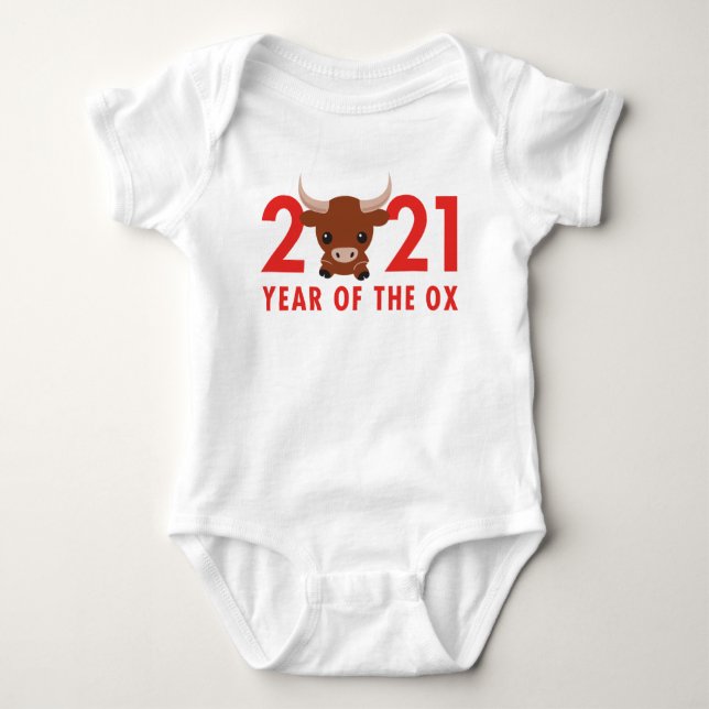 Cute Year of the Ox 2021 Chinese New Year Baby Bodysuit (Front)