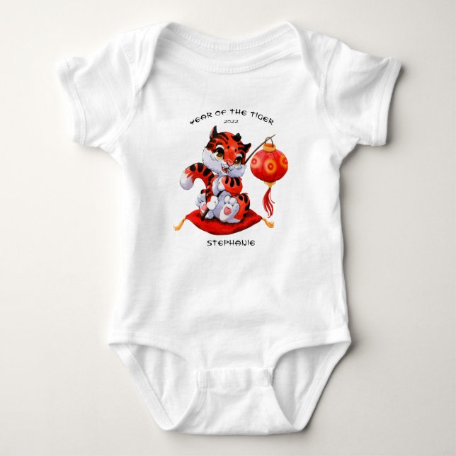 Cute Year of the Tiger Personalised Baby Bodysuit (Front)