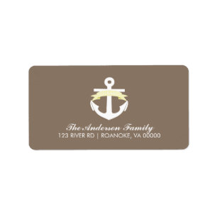 Cute Yellow Anchor and Ribbon Nautical Baby Shower Label