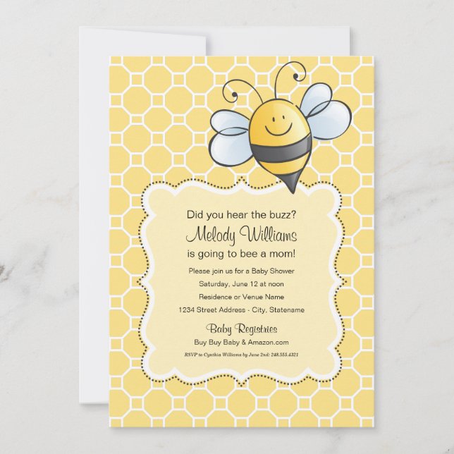 Cute Yellow and Black Bumblebee Baby Shower Invitation (Front)