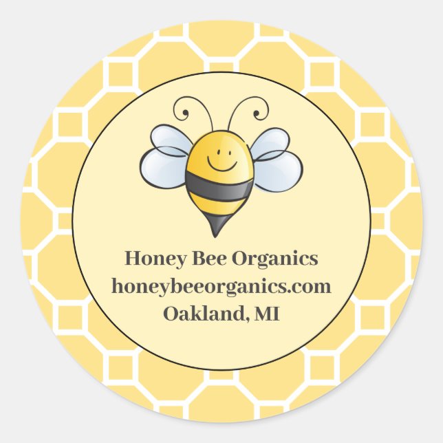 Cute Yellow and Black Bumblebee Honey Business Classic Round Sticker (Front)