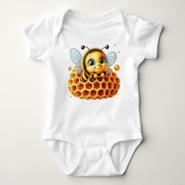 CUTE YELLOW AND BLACK CARTOON HONEY BEE BABY BODYSUIT (Front)