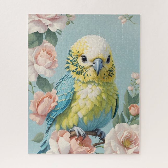 Cute Yellow And Blue Baby Budgie Parakeet Bird Jigsaw Puzzle (Vertical)