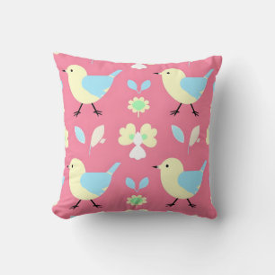 Cute Yellow and Blue Bird Pattern Throw Pillow